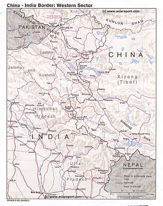 Geographic Relief Map West Section Border Regions India-China (PRC) 1980 - Click thru to Full Version !!