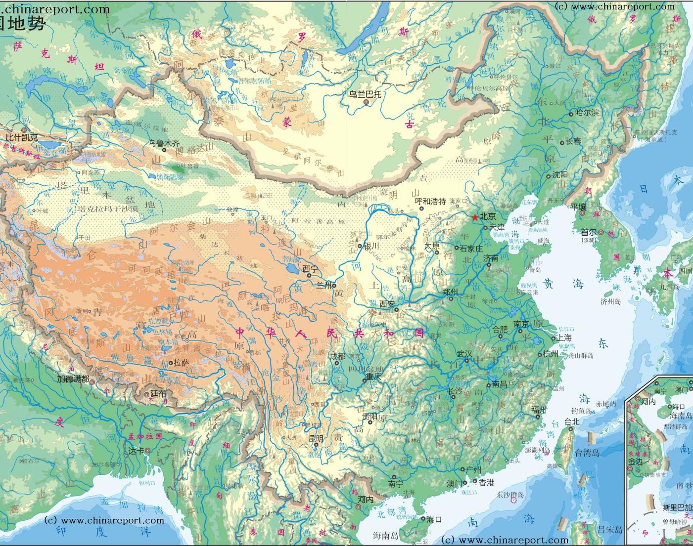 Map China Peoples Republic Of China Topographical Overview